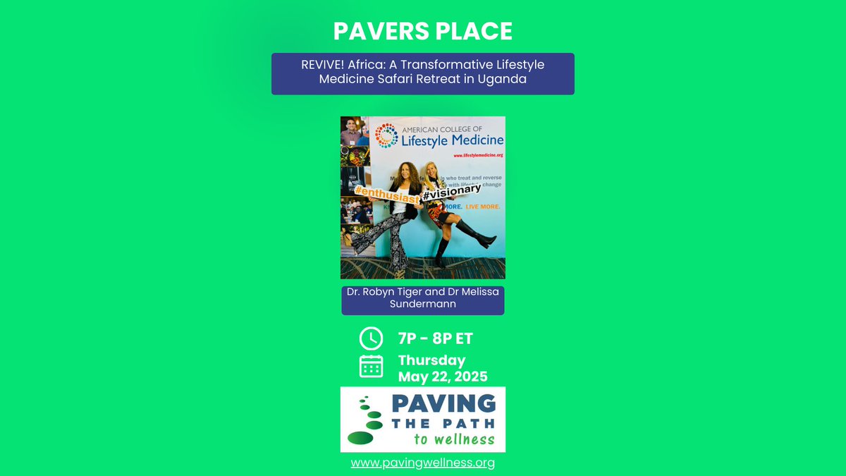 Discover the transformative power of immersive retreats in Lifestyle Medicine THUR 7P! <a href="/robyntigermd/">StressFreeMD</a> and Dr. Sundermann will share how you can incorporate this into your personal practice or professional programming. Open to everyone. More info here: bit.ly/PaversPlace