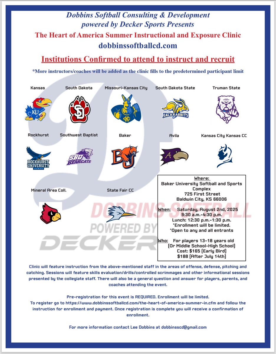 Great camp heading to Baldwin City, Kansas! 

Save the date! 8/2/2025

Register: dobbinssoftballcd.com/the-heart-of-a…