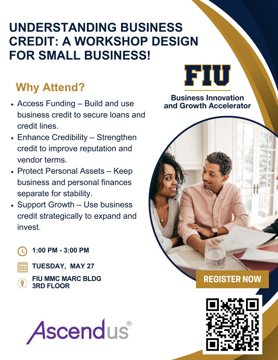 till time to register! Whether you’re a Veteran, Military Spouse, or Small Business Owner. This free workshop is built for YOU! Get expert tools, resources, and support to build, scale, and succeed. Link to register: go.fiu.edu/UnderstandingB…

#FIUBIG #VetBizStrong #Smallbiz