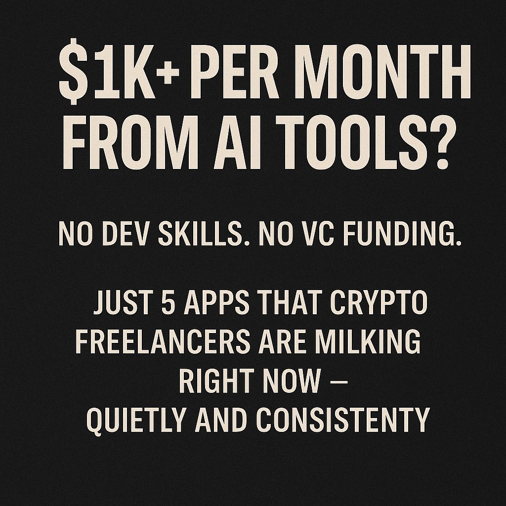 abraksas_eth's tweet image. 🔥$1K+ PER MONTH FROM AI TOOLS?

No dev skills. No VC funding.
Just 5 apps that crypto freelancers are milking right now — quietly and consistently.

&amp;gt; Here's the toolkit (and how to use it with zero fluff):
