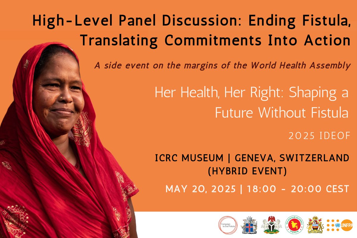 Ending obstetric fistula is possible—with commitment, investment &amp; action. Join us today at the #WHA at 6–8pm CEST for a high-level event bringing together global &amp; national leaders, policymakers, &amp; partners to commemorate the #2025IDEOF.
🔗Zoom link: unf.pa/45i94sd