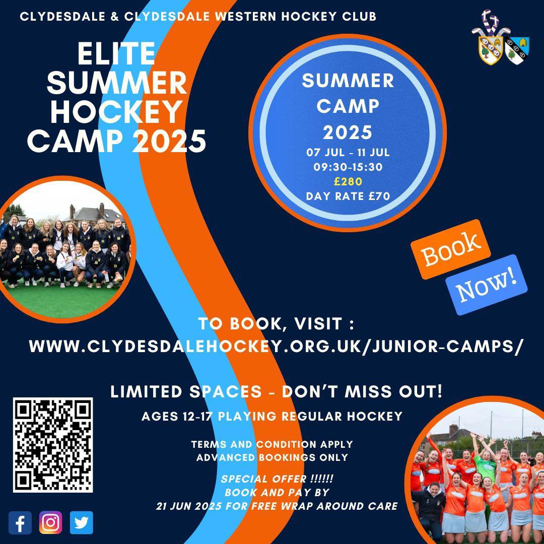 Clydesdale Hockey Club (@clydesdalehc) on Twitter photo Junior Summer Opportunities πβοΈ
Next up is our Elite Summer Hockey Camps! These camps are aged at our juniors aged 12-17 years old and are coached by top level players π€πΌ
7-11th July
Click here to book:
clydesdalehockey.org.uk/junior-camps/
ππ¦π§π¦π§
#monthedale #monthedalewestern Junior Summer Opportunities πβοΈ
Next up is our Elite Summer Hockey Camps! These camps are aged at our juniors aged 12-17 years old and are coached by top level players π€πΌ
7-11th July
Click here to book:
clydesdalehockey.org.uk/junior-camps/
ππ¦π§π¦π§
#monthedale #monthedalewestern
