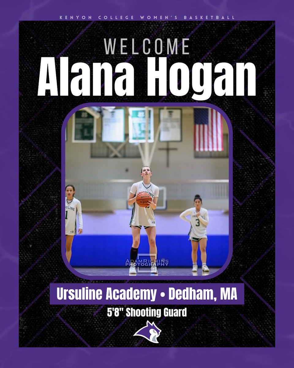 Kenyon WBB (@kenyonwbb) on Twitter photo The next member of our incoming class of 2029 is a 5’8” Shooting Guard from Dedham, MA, <a href="/alana_hogan15/">Alana Hogan</a> 💜🦉
Welcome to Kenyon, Alana!
#KCWB #GoOwls The next member of our incoming class of 2029 is a 5’8” Shooting Guard from Dedham, MA, <a href="/alana_hogan15/">Alana Hogan</a> 💜🦉
Welcome to Kenyon, Alana!
#KCWB #GoOwls