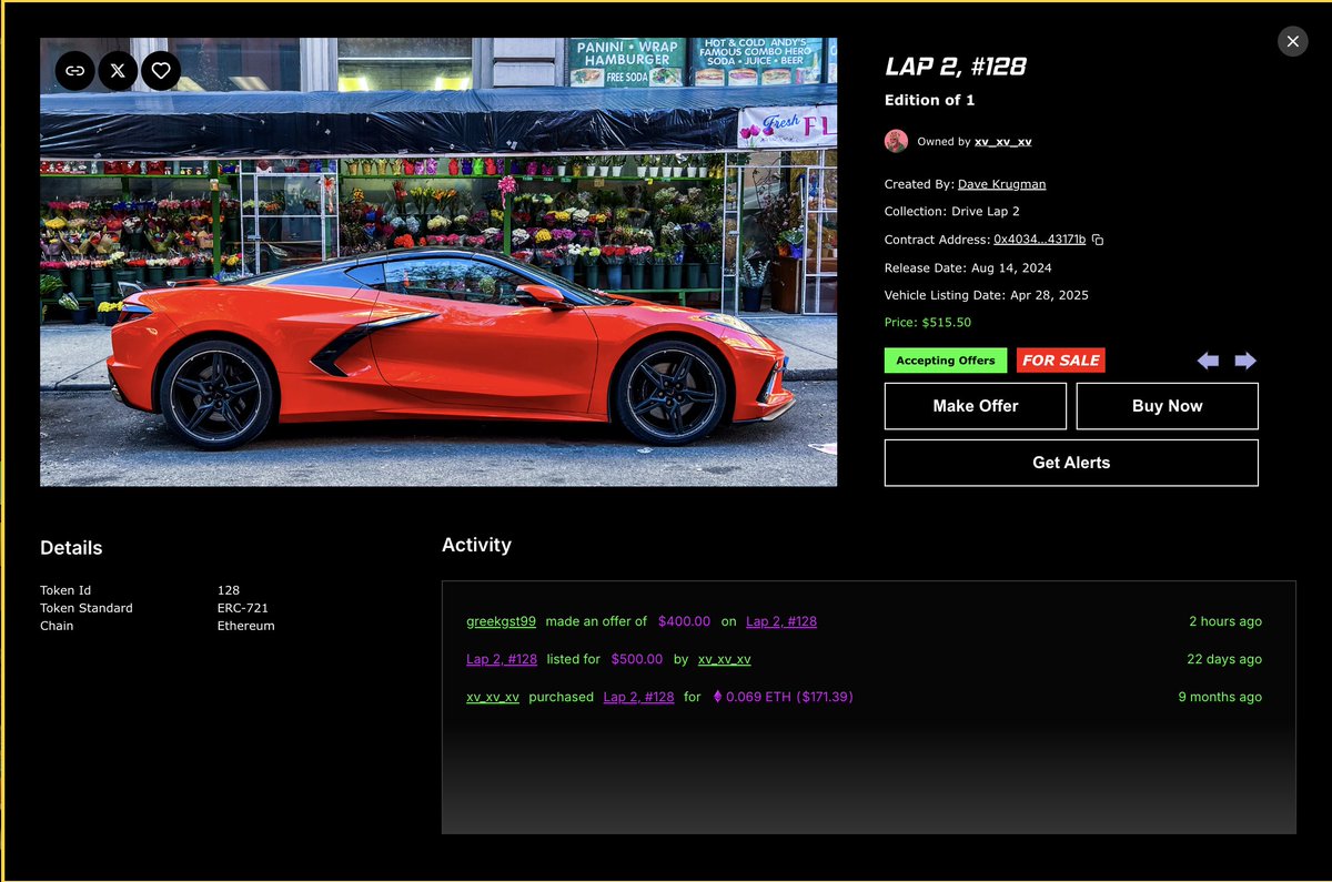 Dave 🏁 🏁 🏁 (@dave_krugman) on Twitter photo NEW OFFER today on the DRIVE lot. An absolute stunner. Eager to see if this deal is accepted! Browse our lot via the link below- we've built a really fun and robust secondary experience with <a href="/niftygateway/">Nifty Gateway Studio</a> and I'd love to have you dive in: NEW OFFER today on the DRIVE lot. An absolute stunner. Eager to see if this deal is accepted! Browse our lot via the link below- we've built a really fun and robust secondary experience with <a href="/niftygateway/">Nifty Gateway Studio</a> and I'd love to have you dive in: