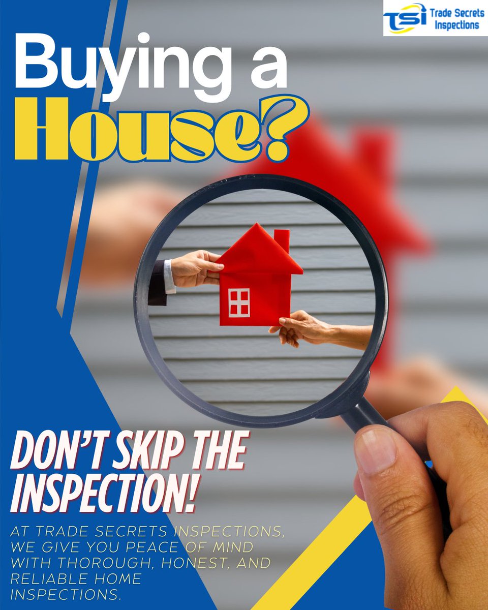 TradeSecretsIns's tweet photo. 🏡 Buying a home? Don’t skip the inspection! AtTrade Secrets Inspections, we give you peace of mind with thorough, honest, and reliable home inspections. Know what you’re walking into before you get the keys. 🔍✅
🔗 Learn more: https://t.co/0p1bmm9oMr https://t.co/9f0CmxeSCF