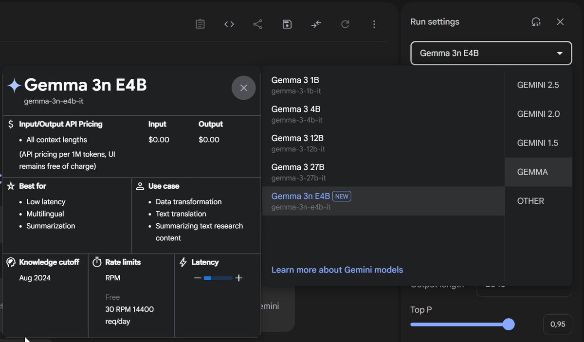 ia_met's tweet photo. Here's a new Gemma model called 3n E4B.

I wonder what are the use cases for this one. Doesn't seem to be like other LLMs. https://t.co/QrKCyxwMHw