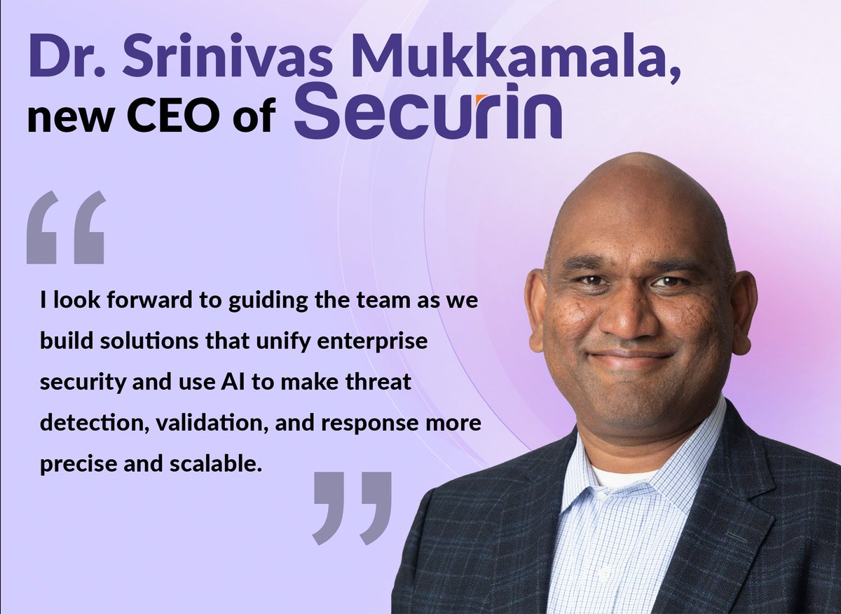 📣 Big news at Securin: We’ve welcomed Dr. Srinivas Mukkamala (Sri) as our new CEO — and with him, a new vision for the future of AI security.

#Cybersecurity #AI #Leadership