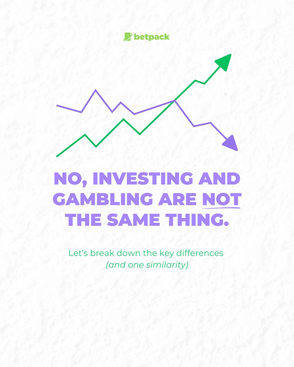 betpackcom's tweet photo. 💡 Think investing and gambling are the same? 

Many say they’re different, but few explain how. 🤔 

We’re here to break it down: what separates investing in assets from placing bets, and how to find the right approach for you. Read our article: https://t.co/6IVXnwBkWP https://t.co/dfR9mYVg33