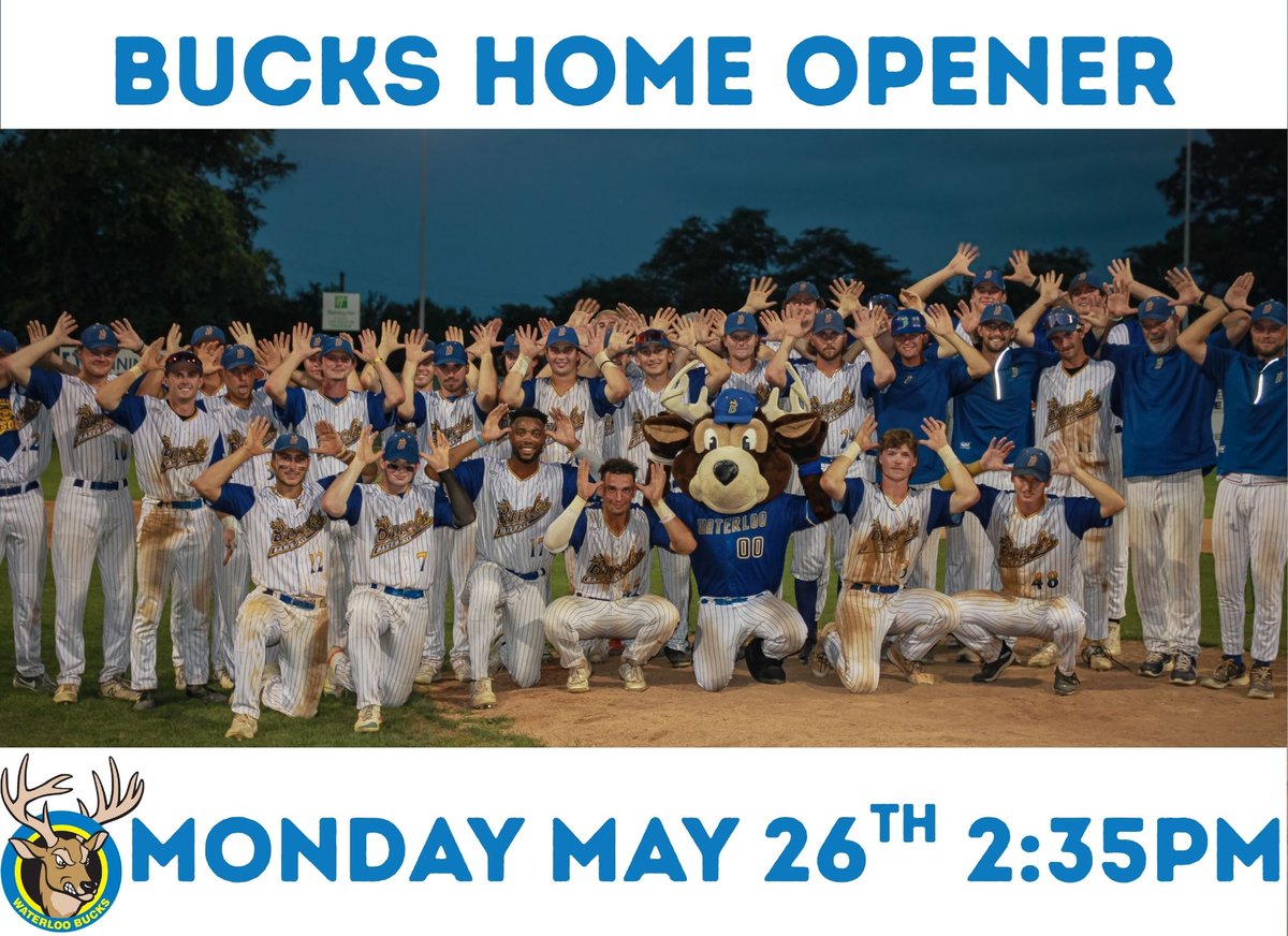 Antlers up, Bucks fans! We're less than a week away from opening day- join us Monday, May 26th at 2:35pm for the start of a great summer! Purchase your tickets online or contact the Bucks Ticket Office for more info!
waterloo-bucks.nwltickets.com/SingleGame/Tic…