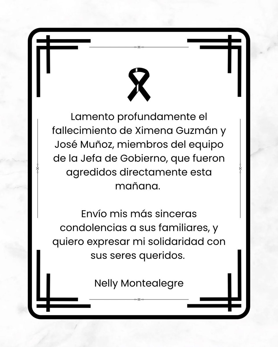 Condenamos profundamente los lamentables hechos contra el equipo de la Jefa de Gobierno de la Ciudad de México, <a href="/ClaraBrugadaM/">Clara Brugada Molina</a>.

Enviamos nuestras más sinceras condolencias.