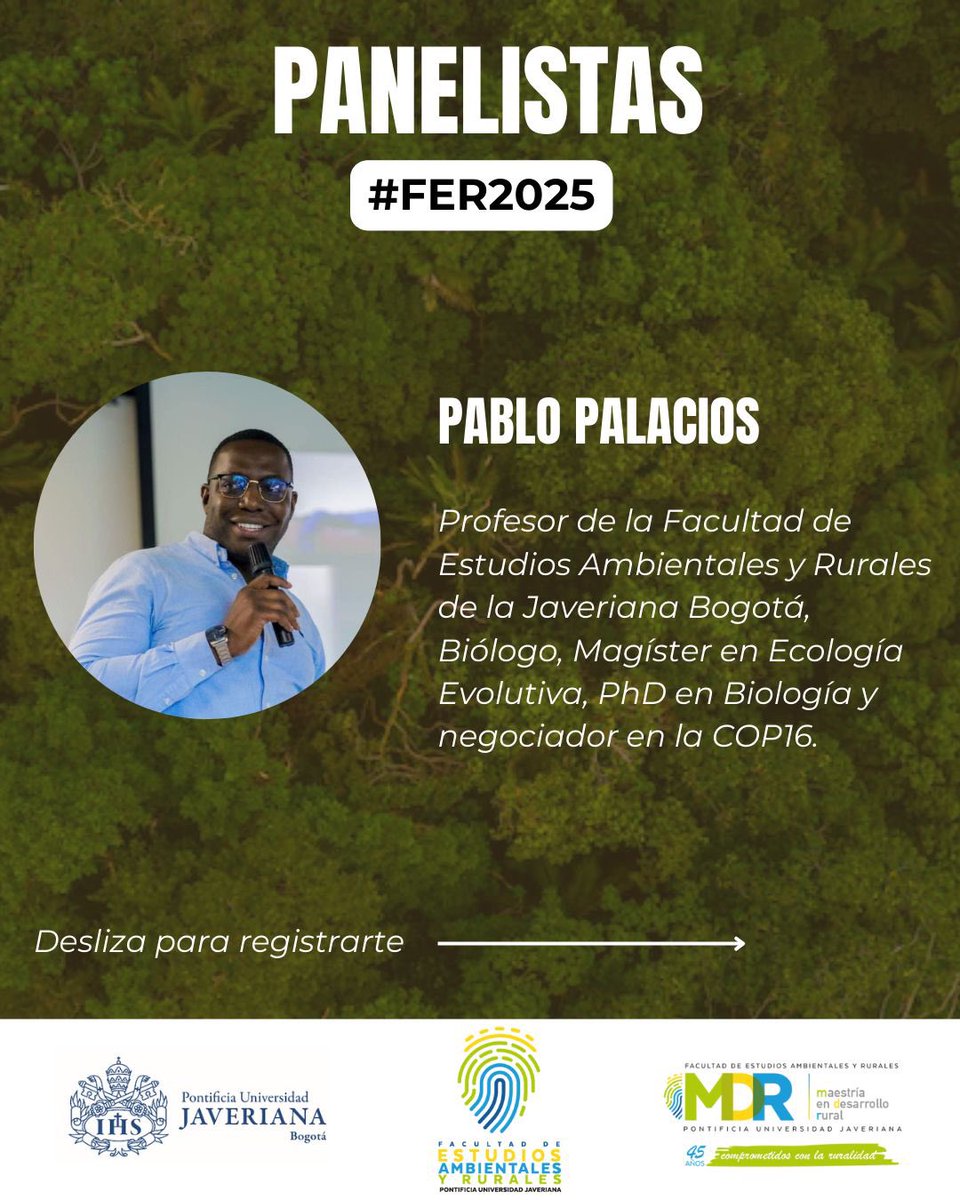 🌿 Conoce a nuestro segundo panelista FER 2025: Pablo Palacios, Profesor de la <a href="/fearpuj/">Facultad de Estudios Ambientales y Rurales</a>, Biólogo, Magíster en Ecología Evolutiva, PhD en Biología y negociador en la COP16. Un referente en sostenibilidad y conservación de la biodiversidad. ¡No te pierdas  XXI FER2025! 🚀