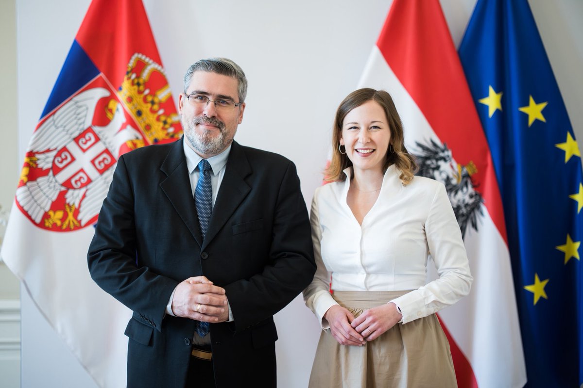 Claudia Plakolm (@claudiaplakolm) on Twitter photo 🇷🇸 & 🇦🇹 are close partners - united by history, strong economic ties and the many people who connect our countries. Honoured to welcome <a href="/nstarovic/">Nemanja Starović</a> on his first official visit to discuss EU enlargement & illegal migration. Austria remains a staunch supporter of Serbia’s EU path. 🇷🇸 & 🇦🇹 are close partners - united by history, strong economic ties and the many people who connect our countries. Honoured to welcome <a href="/nstarovic/">Nemanja Starović</a> on his first official visit to discuss EU enlargement & illegal migration. Austria remains a staunch supporter of Serbia’s EU path.