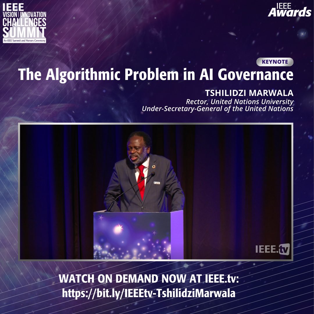 IEEE Awards (@ieeeawards) on Twitter photo When #AI systems prioritize speed over #ethics, who gets left behind? <a href="/UN/">United Nations</a> Under-Secretary-General and <a href="/UNUniversity/">UN University</a> Rector <a href="/tmarwala/">Tshilidzi Marwala チリツィ・マルワラ . 丸笑</a> explored this urgent challenge in his #IEEEVICSummit “The Algorithmic Problem in AI Governance” keynote. Watch on <a href="/IEEEtv/">IEEEtv</a>: bit.ly/IEEEtv-Tshilid… When #AI systems prioritize speed over #ethics, who gets left behind? <a href="/UN/">United Nations</a> Under-Secretary-General and <a href="/UNUniversity/">UN University</a> Rector <a href="/tmarwala/">Tshilidzi Marwala チリツィ・マルワラ . 丸笑</a> explored this urgent challenge in his #IEEEVICSummit “The Algorithmic Problem in AI Governance” keynote. Watch on <a href="/IEEEtv/">IEEEtv</a>: bit.ly/IEEEtv-Tshilid…
