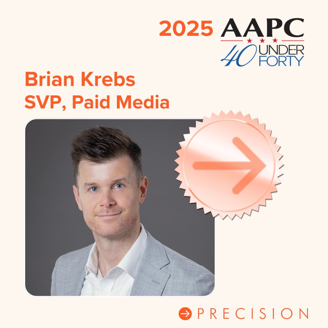 precisionstrat's tweet image. Congrats Brian! @TheAAPC 40 Under 40 list recognizes leaders in political media, advertising, and public affairs.
Brian has led DCCC teams across both candidate fundraising and in-house ads for the 2018 IE, in addition to working for several top-tier U.S. Senate campaigns.
