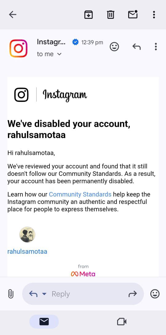 satyendra_manth's tweet photo. @Meta @instagram My friend’s account got permanently disabled just by opening an invite link on Instagram. Please look into this — no warning, no mistake. username  rahulsamotaa
#InstagramSupport #MetaHelp https://t.co/LO76lekjJg