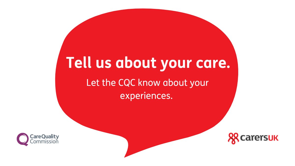 Carers UK (@carersuk) on Twitter photo You can share your experiences with care services and care providers, by getting involved in the #TellUs campaign.
Let <a href="/CareQualityComm/">Care Quality Commission</a> know about your thoughts here: cqc.org.uk/give-feedback-… You can share your experiences with care services and care providers, by getting involved in the #TellUs campaign.
Let <a href="/CareQualityComm/">Care Quality Commission</a> know about your thoughts here: cqc.org.uk/give-feedback-…