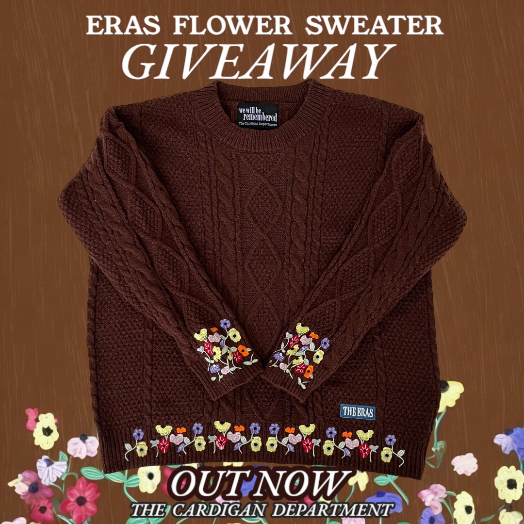 INTERNATIONAL GIVEAWAY To celebrate the launch of our brand new ERAS FLOWER SWEATER, we're giving one away!

ENTER:
•Follow <a href="/TCD_INT/">THE CARDIGAN DEPARTMENT</a> 
•Like &amp; repost
•Tag 3 friends in the replies

BONUS:
• Enter on Instagram 

Giveaway ends May 30 at 23:59 GMT. Good luck!
