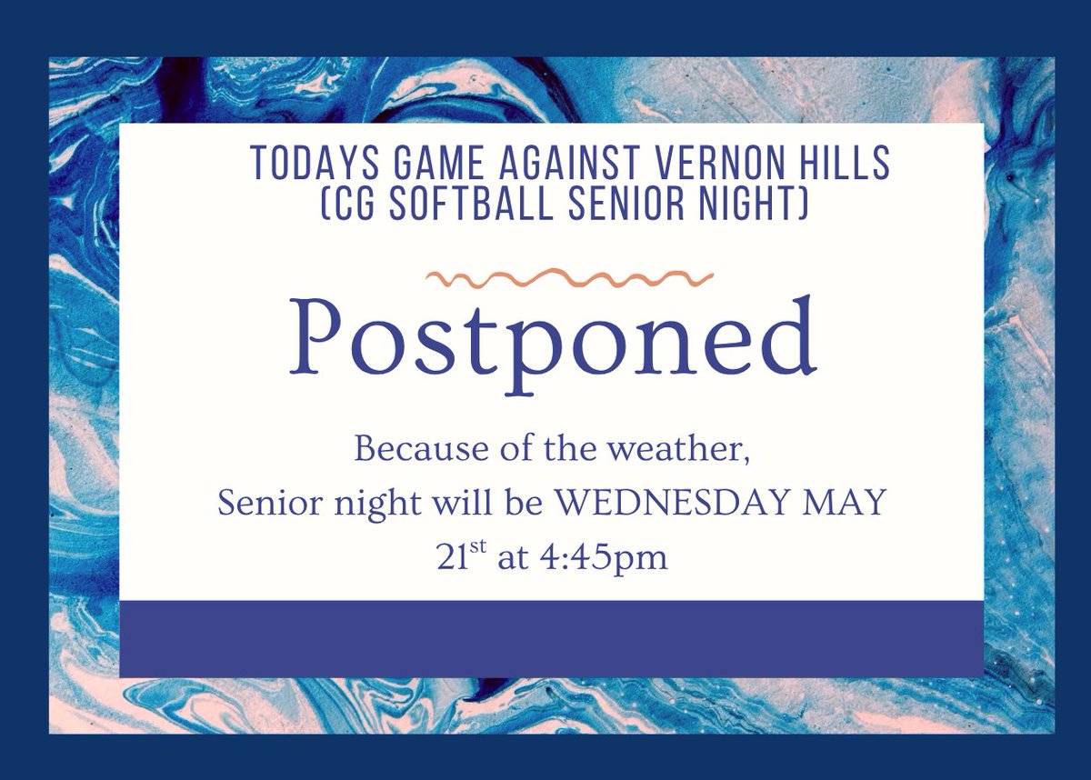 TODAYS GAME POSTPONED UNTIL TOMORROW!  
See you all there to support our seniors!