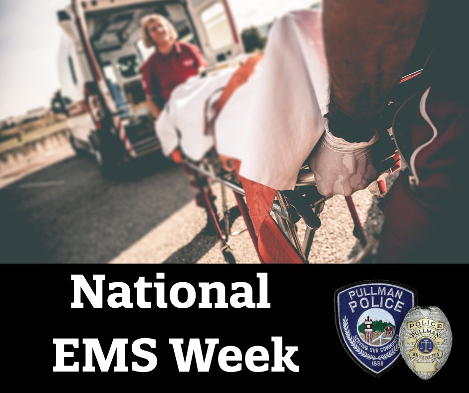 PullmanPolice (@pullmanpolice) on Twitter photo It's National EMS Week!
We are grateful for our <a href="/City_of_Pullman/">City of Pullman</a> Fire Department paramedics and EMTs & for the amazing emergency medical personnel at <a href="/PullmanRegional/">Pullman Regional Hospital</a>!
Our local EMS professionals provide outstanding care to our community & we are proud to work alongside them! It's National EMS Week!
We are grateful for our <a href="/City_of_Pullman/">City of Pullman</a> Fire Department paramedics and EMTs & for the amazing emergency medical personnel at <a href="/PullmanRegional/">Pullman Regional Hospital</a>!
Our local EMS professionals provide outstanding care to our community & we are proud to work alongside them!