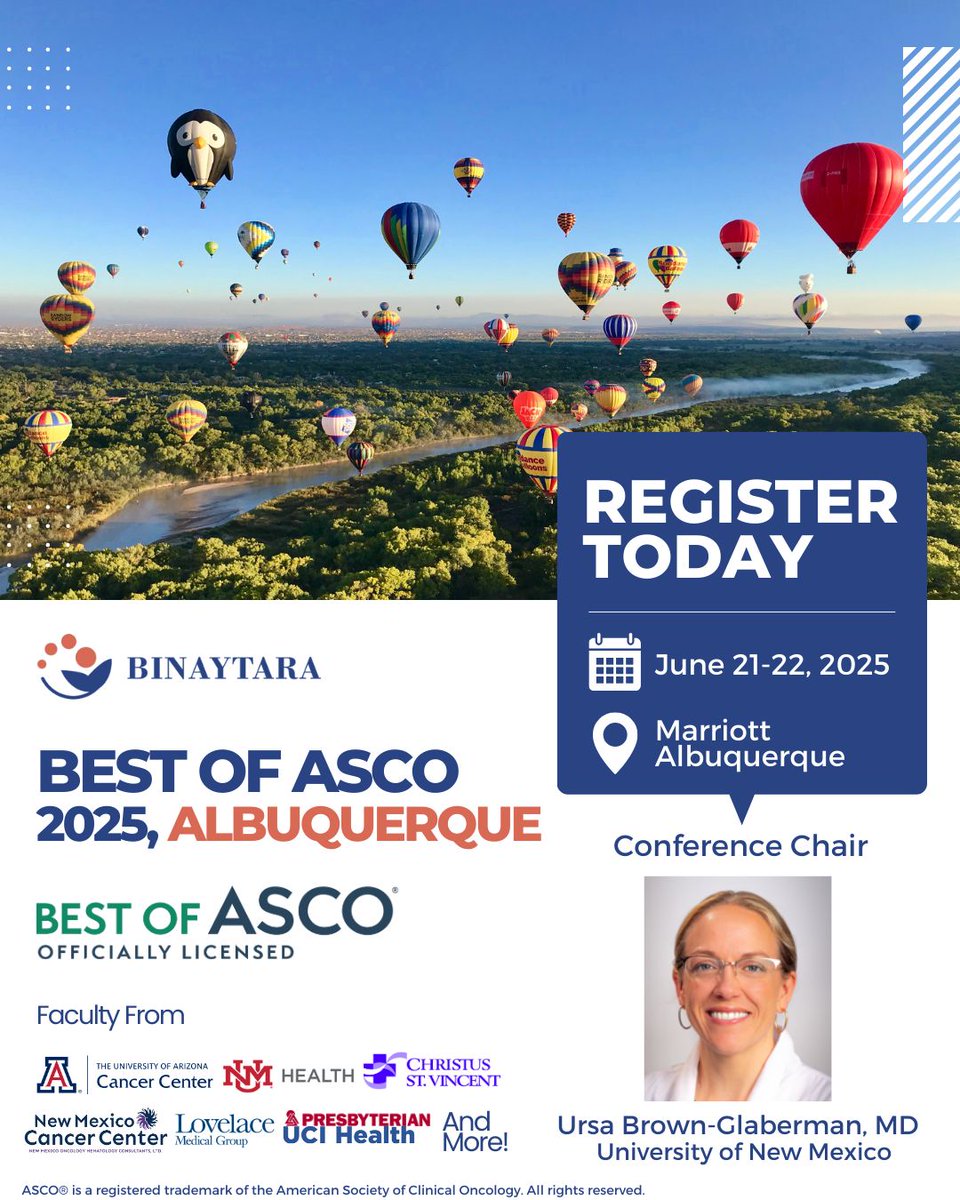 Binaytara (@binaytara) on Twitter photo The CME-accredited Best of ASCO 2025 review series is coming to #Albuquerque! Join Dr. Ursa Brown-Glaberman and other leading experts to break down the practice-changing abstracts from the 2025 ASCO® Annual Meeting. 🌟Register today: buff.ly/NUgxwmE <a href="/UAZCancer/">University of Arizona Cancer Center</a> <a href="/UNM/">Univ. of New Mexico</a> The CME-accredited Best of ASCO 2025 review series is coming to #Albuquerque! Join Dr. Ursa Brown-Glaberman and other leading experts to break down the practice-changing abstracts from the 2025 ASCO® Annual Meeting. 🌟Register today: buff.ly/NUgxwmE <a href="/UAZCancer/">University of Arizona Cancer Center</a> <a href="/UNM/">Univ. of New Mexico</a>