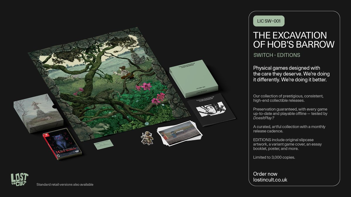 Shaun Aitcheson - Hob's Barrow OUT NOW! (@shaunaitcheson) on Twitter photo We are thrilled to announce the Hob's Barrow physical Nintendo Switch release! Available for pre-order now!
We've worked closely with <a href="/lostincult/">Lost In Cult</a> to create a very special limited edition release featuring all manner of goodies, and also a standard retail version!
Link below! We are thrilled to announce the Hob's Barrow physical Nintendo Switch release! Available for pre-order now!
We've worked closely with <a href="/lostincult/">Lost In Cult</a> to create a very special limited edition release featuring all manner of goodies, and also a standard retail version!
Link below!
