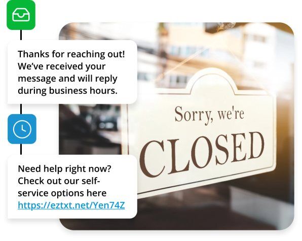 Did you know Workflows lets you effortlessly send after hours auto-replies? bit.ly/43tLpmp

Deliver timely, triggered autoresponders that set expectations and offer customers helpful next steps when they contact you outside of business hours. #SMS #MMS #TextMe