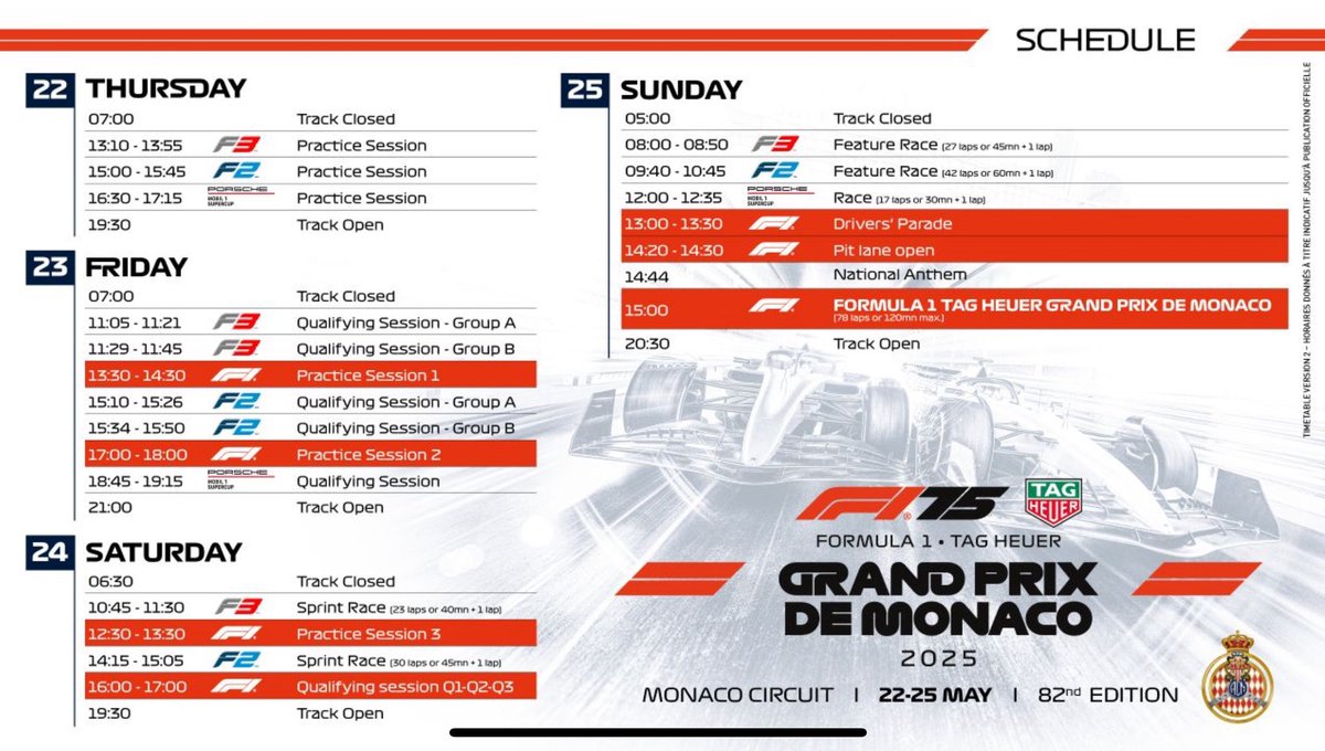 robertofunoat's tweet photo. Il programma del weekend nel Principato di Monaco @ACM_Media #F1 #MonacoGP #OfficialProgramme https://t.co/qdJG1mSWoi