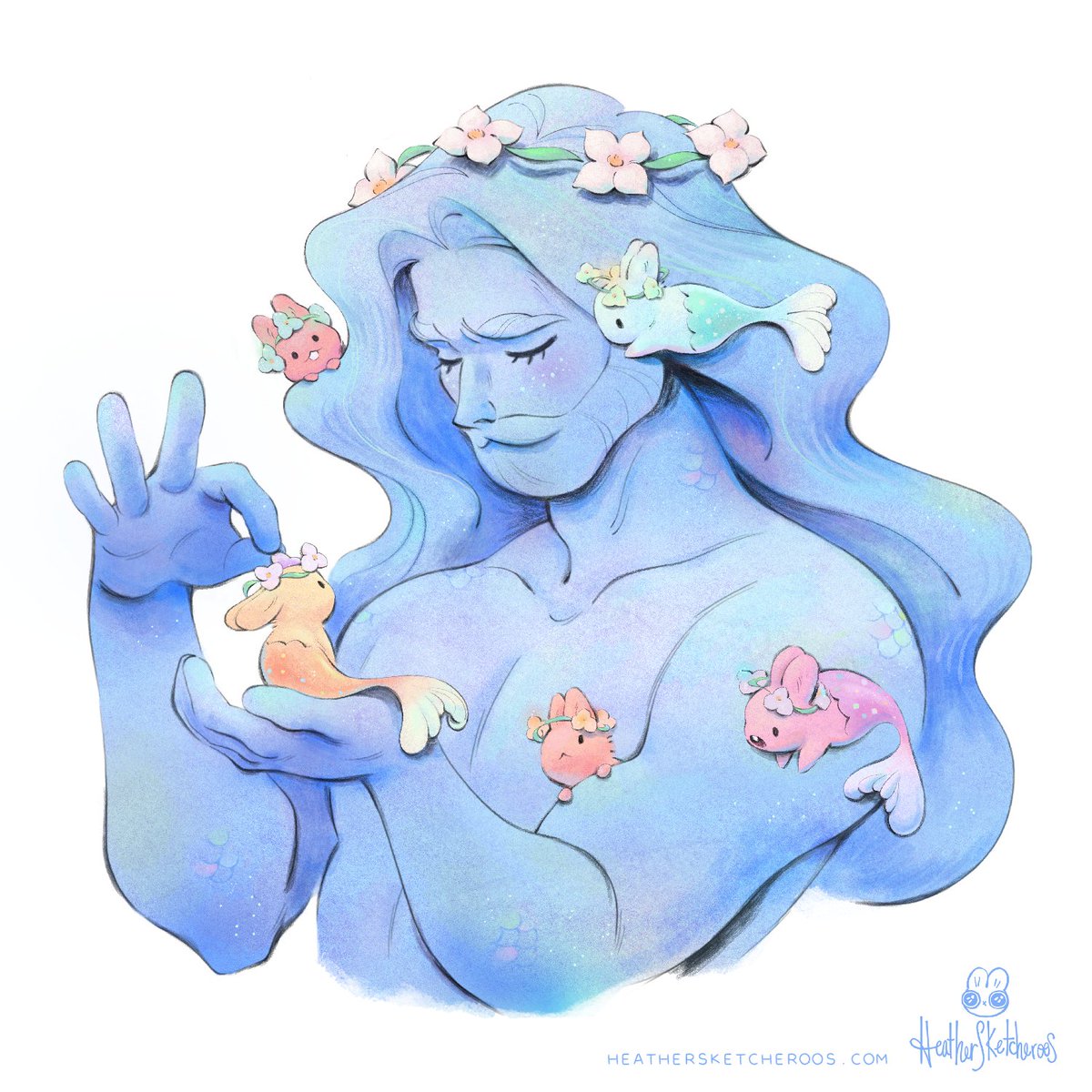 The most masterful flower crown maker among all the merfolk, sought after by bunnermaids far and wide for their exquisitely delicate, fragrant wreaths. #mermay #mermay2025