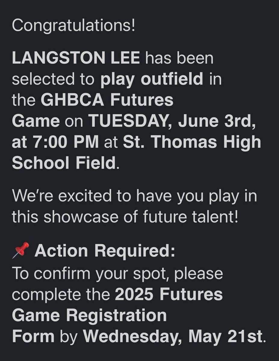 Langston Lee (@langstonlee26) on Twitter photo Blessed to get the opportunity to play in the GHBCA futures games.
<a href="/daniel_wheeler/">Daniel Wheeler</a> <a href="/coachbromberg/">Josh Bromberg</a> <a href="/HPBA_official/">Hunter Pence Baseball Academy</a> <a href="/ncsa/">NCSA College Recruiting</a> <a href="/CLHS__Baseball/">Clear Lake Baseball</a> Blessed to get the opportunity to play in the GHBCA futures games.
<a href="/daniel_wheeler/">Daniel Wheeler</a> <a href="/coachbromberg/">Josh Bromberg</a> <a href="/HPBA_official/">Hunter Pence Baseball Academy</a> <a href="/ncsa/">NCSA College Recruiting</a> <a href="/CLHS__Baseball/">Clear Lake Baseball</a>