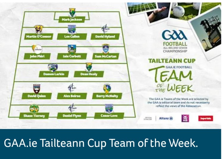 Huge congratulations to Asca footballer and Carlow Town Hurling and Camogie Club player John Phiri who was selected on the Tailteann Cup football team of the week.