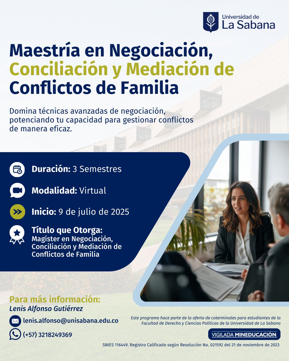 ¡Conviértete en un agente de cambio en la resolución de conflictos! 🤝 Conoce nuestra maestría en negociación, conciliación y mediación de conflictos de familia 👉unisabana.edu.co/programas/posg…