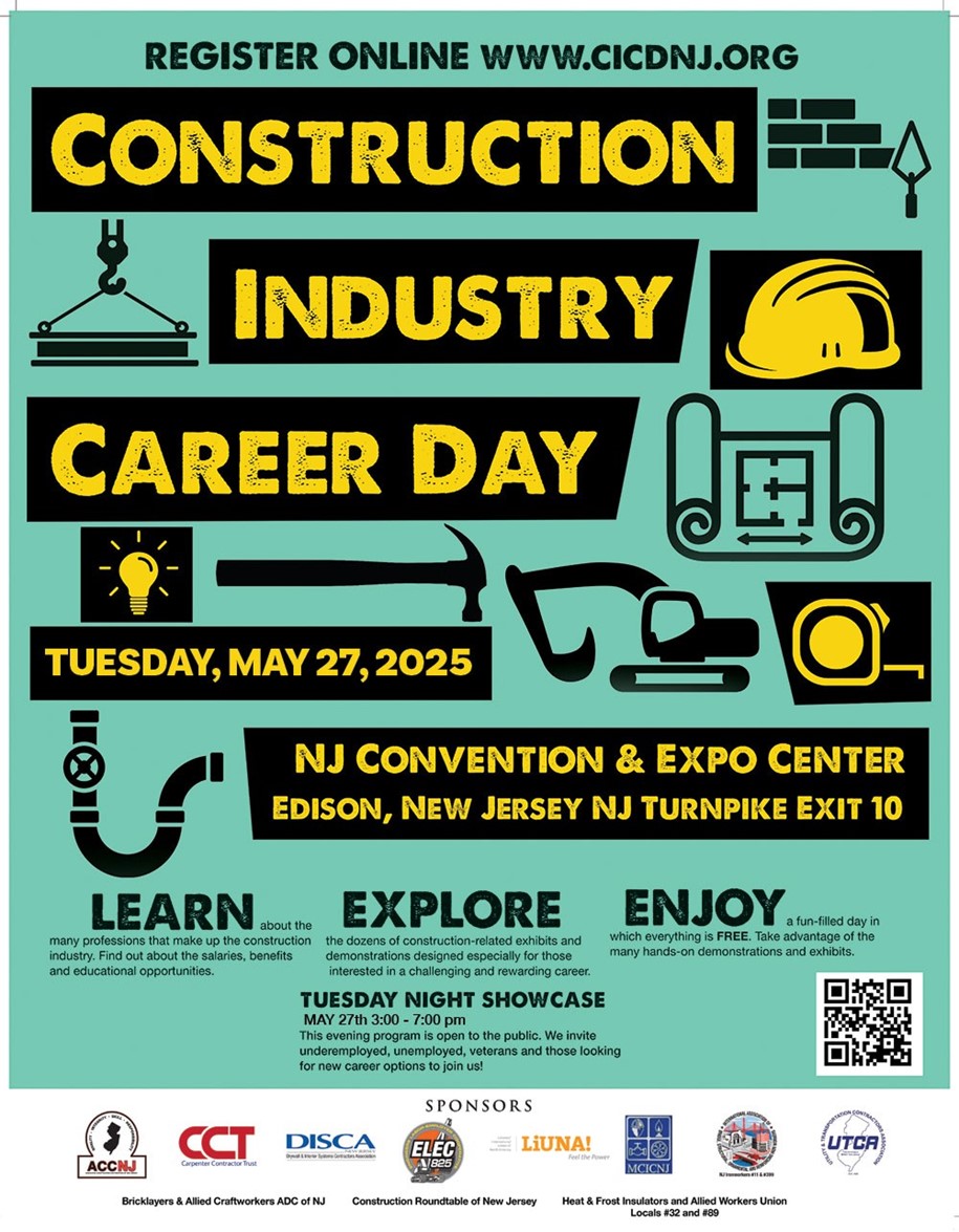 Join us Tuesday, May 27th for Construction Industry Career Day 2025. This is an annual event for students that provides opportunities to learn about the multitude of careers in the construction industry. Learn more: cicdnj.org #CelebrateCTE