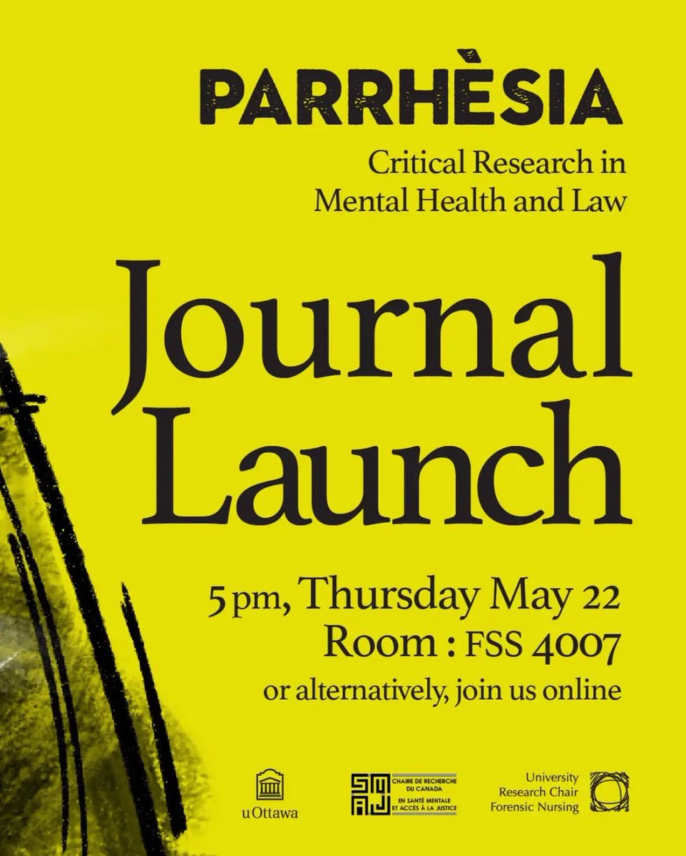 We invite you to the official launch of the journal Parrhèsia: Critical Research in Mental Health and Law, which aims to highlight the diverse and critical knowledge of those with psychiatric experience. Join us on May 22nd at 5 p.m.
