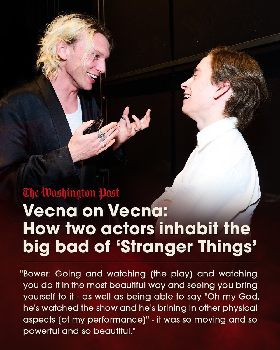 Stranger Things on Broadway (@stonbroadway) on Twitter photo Yep, that’s Vecna himself, Jamie Campbell Bower, in conversation with Louis McCartney — our own 001. Read the full article <a href="/washingtonpost/">The Washington Post</a> Yep, that’s Vecna himself, Jamie Campbell Bower, in conversation with Louis McCartney — our own 001. Read the full article <a href="/washingtonpost/">The Washington Post</a>