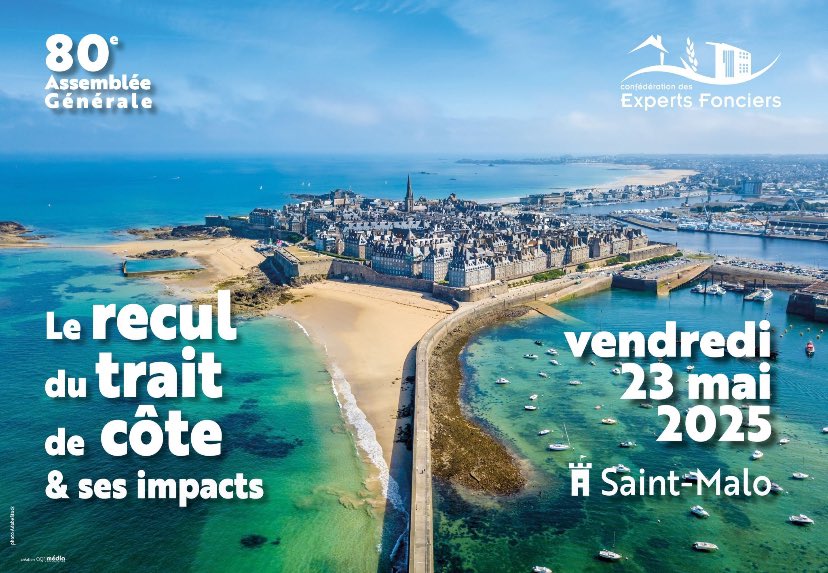 ExpertsFonciers's tweet photo. Rendez-vous vendredi 23 mai à Saint Malo pour la 80ème Assemblée Générale de la Confédération des Experts Fonciers !
Avec plus de 150 participants attendus, l'après-midi portera sur le recul du trait de côte, une formation cruciale et d’actualité
#ExpertsFonciers https://t.co/6UjMS5CvLD