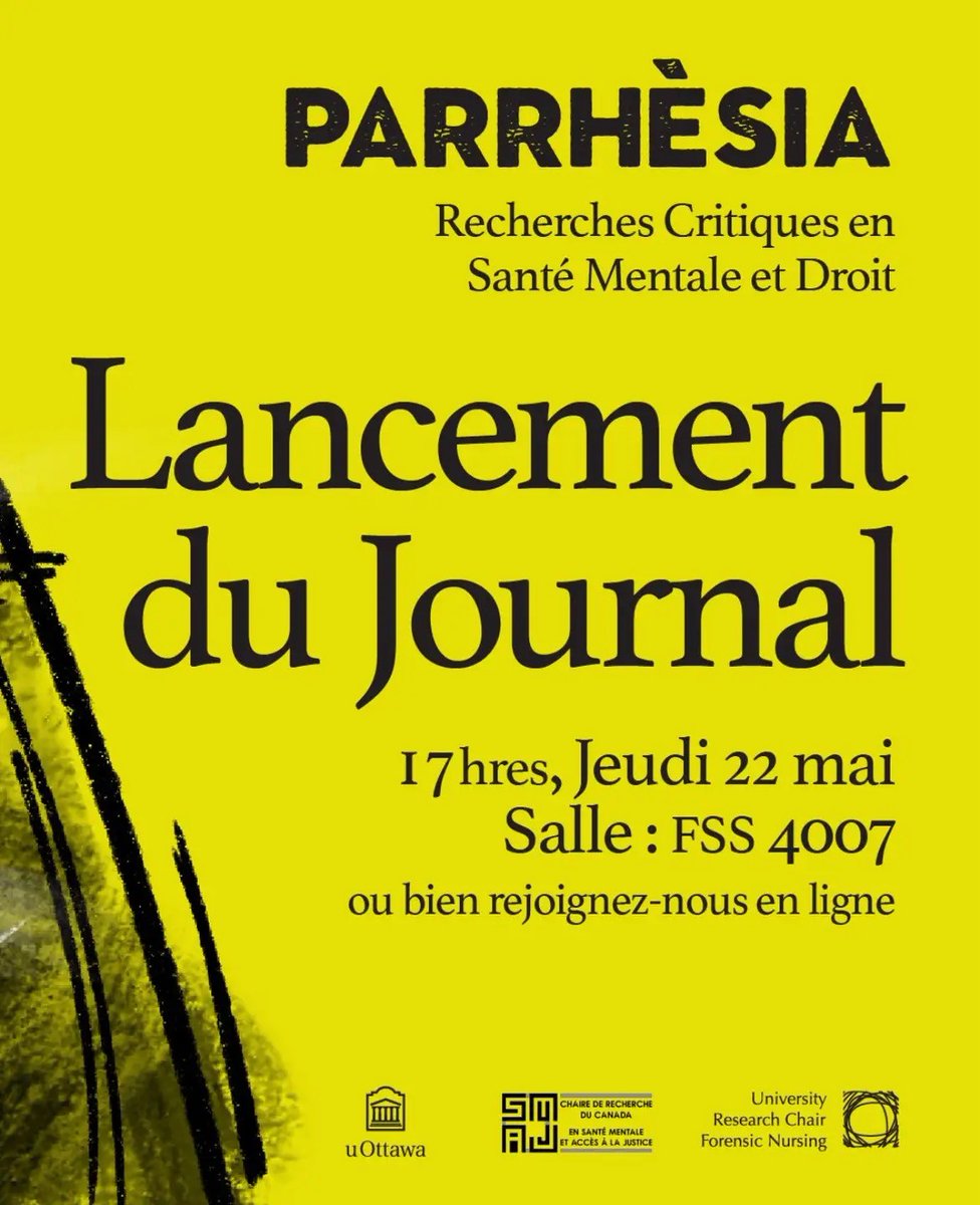 Nous vous invitons au lancement officiel de la revue Parrhèsia : Recherches critiques en santé mentale et droit, qui vise à mettre en lumière les connaissances diverses et critiques des individus ayant une expérience vécue en psychiatrie. Joignez-vous à nous le 22 mai à 17 h.