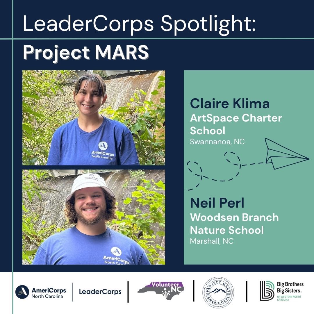 VolunteerNC's tweet image. Follow along with us this week as we get to know Neil Perl and Claire Klima, this week’s #LeaderCorps Spotlights!  Both are serving with #ProjectMARS in WNC! #AmeriCorps #AmeriCorpsNC