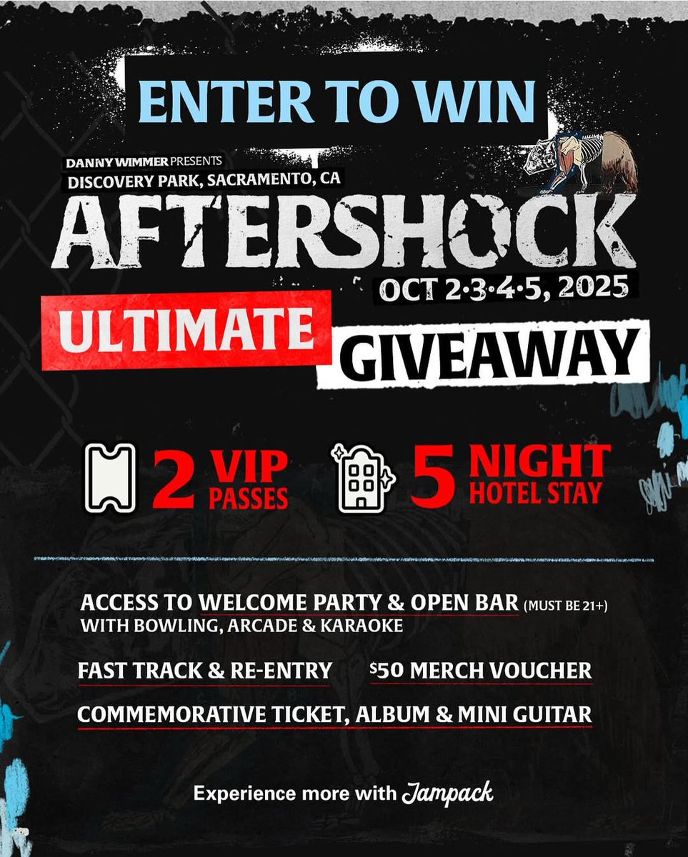 🚨THE ULTIMATE AFTERSHOCK GIVEAWAY🚨
We’re giving one lucky winner the chance to win 2 VIP Passes, 5-night hotel stay, Wednesday Welcome Party with Open Bar, Commemorative items and more! 🎟️🏨🍾

Check the latest post at instagr.am/aftershockfest… for all the details!