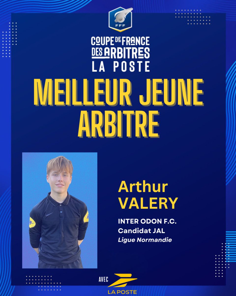 Arthur Valery, 15 ans, licencié à l’Inter Odon F.C (District du Calvados, Ligue de Normandie), sera également récompensé pour avoir été le meilleur jeune arbitre de la compétition 😄🙌