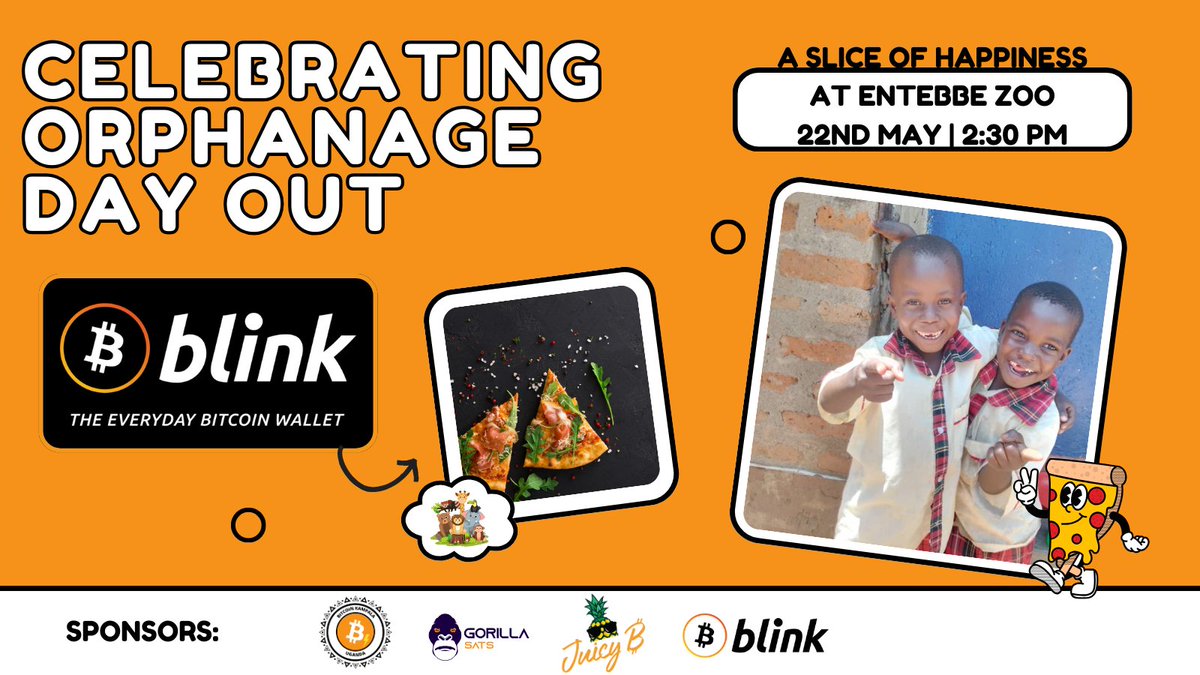 Bitcoin Kampala Uganda (@bitcoinkampala) on Twitter photo Weโre excited to welcome <a href="/blinkbtc/">Blink โ The Everyday Bitcoin Wallet</a> as a partner for our Bitcoin Pizza Day โ Entebbe Zoo Edition! โก๐
As our communityโs Lightning wallet of choice, it means a lot to have Blink support this mission to bring joy and new experiences to the 115 children of <a href="/orphansofuganda/">@OrphansOfUganda</a>. ๐งก Weโre excited to welcome <a href="/blinkbtc/">Blink โ The Everyday Bitcoin Wallet</a> as a partner for our Bitcoin Pizza Day โ Entebbe Zoo Edition! โก๐
As our communityโs Lightning wallet of choice, it means a lot to have Blink support this mission to bring joy and new experiences to the 115 children of <a href="/orphansofuganda/">@OrphansOfUganda</a>. ๐งก