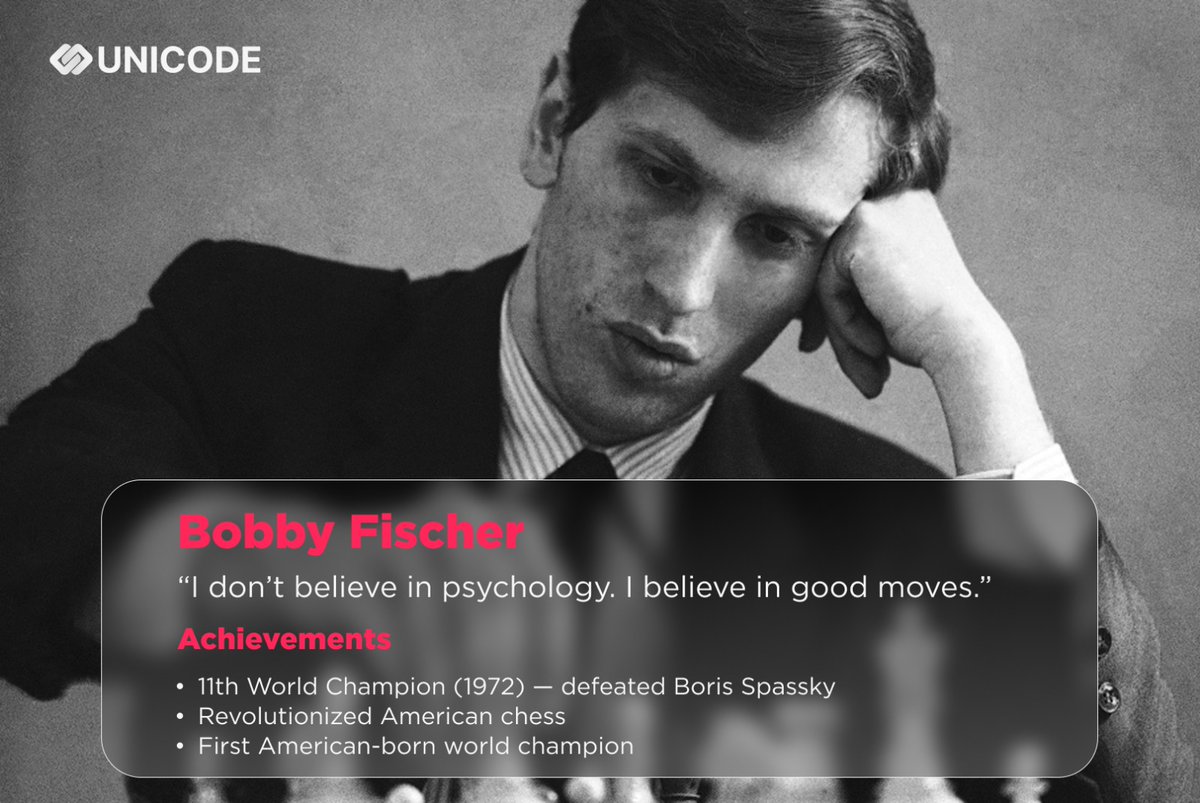UnicodeChess's tweet image. Bobby Fischer changed the face of chess with his fearless play and iconic mindset: &quot;I don’t believe in psychology. I believe in good moves.&quot; A true legend who inspired generations. ♟️🧠

#ChessLegend #ChessQuotes #WorldChampion #ChessHistory #Spassky #FischerVsSpassky…