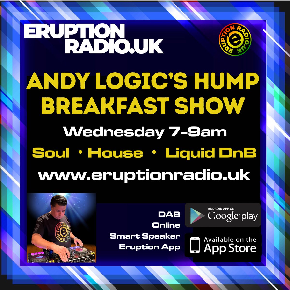 Andy Logic (@andymrlogic) on Twitter photo Join me tomorrow for the Hump Breakfast Show, only on <a href="/eruptionradiouk/">Eruption Radio</a> Getting you over the midweek hump tomorrow with a bit of Soul, House & Liquid DnB plus the usual news, weather and chat. 7-9am on all the usual platforms. eruptionradio.uk #RealRadio #KeepTheFireBurning Join me tomorrow for the Hump Breakfast Show, only on <a href="/eruptionradiouk/">Eruption Radio</a> Getting you over the midweek hump tomorrow with a bit of Soul, House & Liquid DnB plus the usual news, weather and chat. 7-9am on all the usual platforms. eruptionradio.uk #RealRadio #KeepTheFireBurning