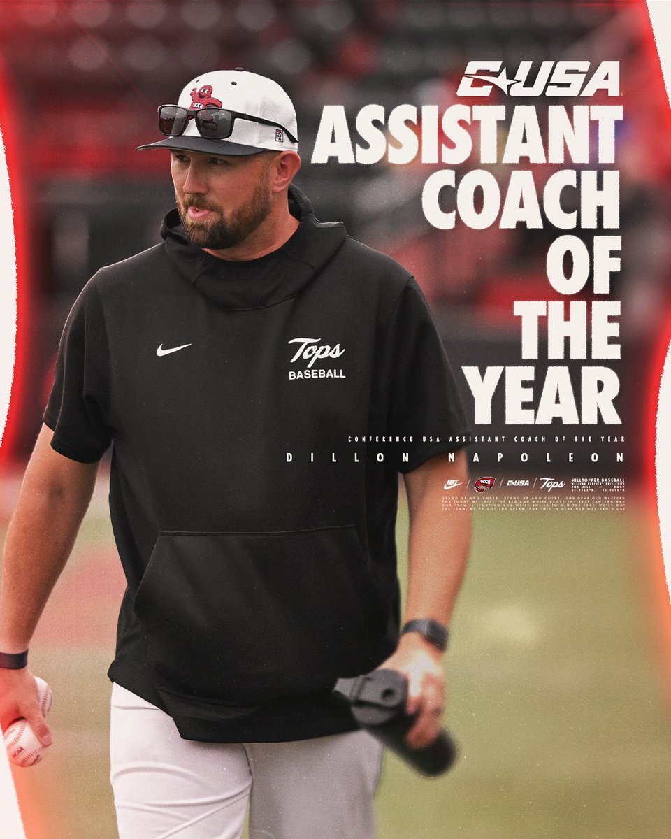 WKU Baseball (@wku_baseball) on Twitter photo ππππ ππ¬π¬π’π¬πππ§π ππ¨πππ‘ π¨π ππ‘π ππππ« βΎοΈ
CUSA recognizes Hilltopper Pitching Coach Dillon Napoleon as the leagueβs Assistant Coach of the Year!
π² bit.ly/434Wuez
<a href="/DNap24/">Dillon Napoleon</a> | <a href="/ConferenceUSA/">Conference USA</a> ππππ ππ¬π¬π’π¬πππ§π ππ¨πππ‘ π¨π ππ‘π ππππ« βΎοΈ
CUSA recognizes Hilltopper Pitching Coach Dillon Napoleon as the leagueβs Assistant Coach of the Year!
π² bit.ly/434Wuez
<a href="/DNap24/">Dillon Napoleon</a> | <a href="/ConferenceUSA/">Conference USA</a>