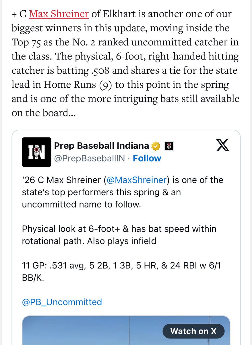 Arsenal Indiana 2026 (@arsenalusain) on Twitter photo Arsenal 2026 C <a href="/MaxShreiner/">Max Shreiner</a> (<a href="/elkhs_baseball/">Elkhart HS Lions Baseball</a>) moving up the rankings after a strong Spring! Arsenal 2026 C <a href="/MaxShreiner/">Max Shreiner</a> (<a href="/elkhs_baseball/">Elkhart HS Lions Baseball</a>) moving up the rankings after a strong Spring!