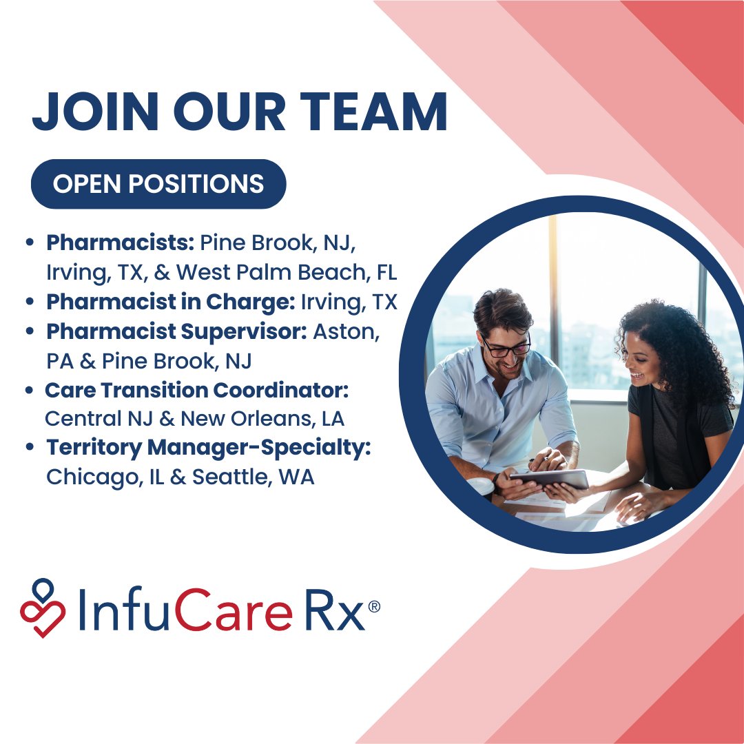 Join our team! InfuCare Rx is hiring. Many other positions are available! Please use the link below to see a complete list of all open positions at InfuCare Rx. 

workforcenow.adp.com/mascsr/default… 

#PharmacyJobs #InfusionNurses #CTC #RemoteJobs #HealthCare #Hiring #SpecialtyPharmacy