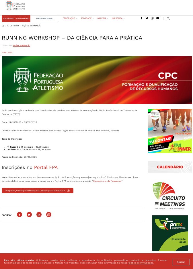 Running Workshop – da Ciência para a Prática
fpatletismo.pt/atletismo/acoe…