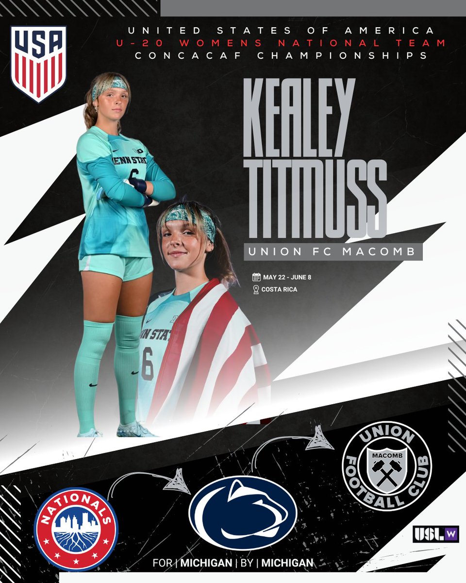 Union FC Macomb (@unionfcmacomb) on Twitter photo Congratulations to our very own Kealey Titmuss, who is heading to Costa Rica with the U.S. Soccer U-20 National Team to compete for a CONCACAF Championship.
Kealey is a <a href="/NationalsGA/">Nationals Girls Academy</a> alumni, current <a href="/PennStateWSOC/">Penn State Women’s Soccer</a> player, and a member of our <a href="/USLWLeague/">USL W League</a> squad!
Congratulations to Congratulations to our very own Kealey Titmuss, who is heading to Costa Rica with the U.S. Soccer U-20 National Team to compete for a CONCACAF Championship.
Kealey is a <a href="/NationalsGA/">Nationals Girls Academy</a> alumni, current <a href="/PennStateWSOC/">Penn State Women’s Soccer</a> player, and a member of our <a href="/USLWLeague/">USL W League</a> squad!
Congratulations to