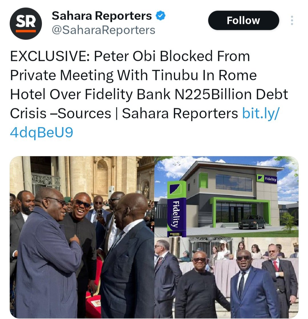Drmopaul's tweet photo. This morning, I came across some ethically biased and hateful comments made by known government propagandists, Femi Fani-Kayode, Reno Omokri, and Omoyele Sowore of Sahara Reporters, targeting Mr. Peter Obi over his recent visit to Rome. In response, I decided to personally reach out to Mr. @PeterObi, before he left Abuja.

Misleading headlines falsely claimed that Mr. @PeterObi refused "Bounced" to pay homage until the President intervened, despite Mr. Peter Obi himself clarified in a tweet that he didn’t meet the Pope as he only attended the Vatican inauguration ceremony. He had already made the purpose and nature of his visit clear. Every well-meaning Nigerian knows that Mr. Peter Obi has been a regular visitor to the Vatican for over 20 years and is a Papal Knight of the Catholic Church. Shockingly, the media didn’t even mention the distinguished individuals who accompanied him.

When I met him, he calmly said to me, “Mo, don’t bother about things like that.” He explained that the visit was similar to a previous one, including the inauguration of Pope Francis, which he attended in 2013.

When I pressed further, asking him to clarify, he told me plainly: “I bought my own ticket and traveled for what I believe is a personal, non-political trip, but people are trying to politicize it.” He emphasized that he flew economy class, saying, “It’s the difference between business class and economy that I use for donations to build classrooms.”

Surprised, I asked to see the ticket for a photo, and he obliged, though I know he may not have been pleased. But sometimes, it’s important to show the truth.

He explained: “I flew from Lagos to London on Air Peace. A Nigerian friend drove me from there to Heathrow, where I boarded a flight to Rome. I returned the same way, Rome to Heathrow, then back to Nigeria.”

He was very clear: he went on his own. Both Mr. @PeterObi and Dr. Kayode Fayemi had official passes that granted them access to the VIP section of the event.

As is his custom whenever he travels, Mr. @PeterObi made time to visit the elderly. I remember the last time I was with him in Washington, he visited Sylvester Ugo, a 90-year-old Nigerian.

On every trip to the Vatican, he visits Cardinal Francis Arinze. On this occasion, together with Dr. Fayemi, he again visited the Cardinal, a revered figure who has spent over 40 years in the Vatican and is now over 90 years old. They were driven with him and guided by protocol on where to sit.

They accompanied the Cardinal to the Vatican. Naturally, protocol required the Cardinal to use a separate entrance to prepare for the Mass, while lay guests were directed through a different route.

Let’s be honest: Where in the world do bishops and lay guests go through the same entrance at papal events? This is not rocket science; it’s standard protocol.

Enough of the lies. Enough of the propaganda. The truth has no tribe.

Mr. @PeterObi has since returned and resumed his visits to hospitals and schools, donating millions, and resources he could have easily spent on luxury travel. Instead of appreciating such integrity and sacrifice, some choose to insult him.

Rather than holding accountable those who squander taxpayers’ money, some are fixated on disparaging the one man who is actually making a difference.

-DrMo