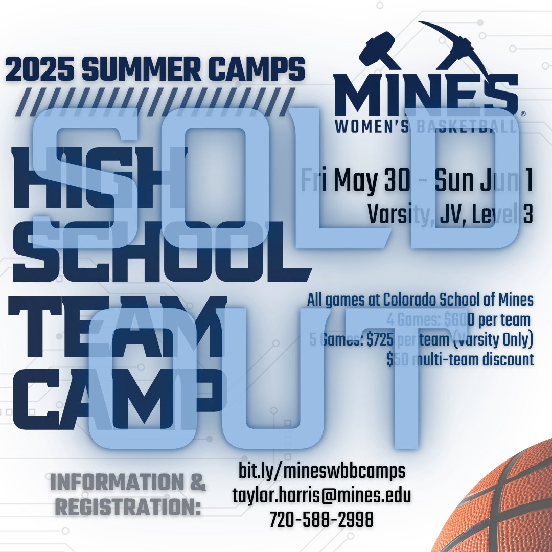 Mines WBB (@mineswbb) on Twitter photo Our team camp is officially sold out!
We're looking forward to a great weekend of hoops May 30-June 1!
Competition this year includes two state champions and six final four teams!
Coaches: email to inquire about open spots taylor.harris@mines.edu Our team camp is officially sold out!
We're looking forward to a great weekend of hoops May 30-June 1!
Competition this year includes two state champions and six final four teams!
Coaches: email to inquire about open spots taylor.harris@mines.edu