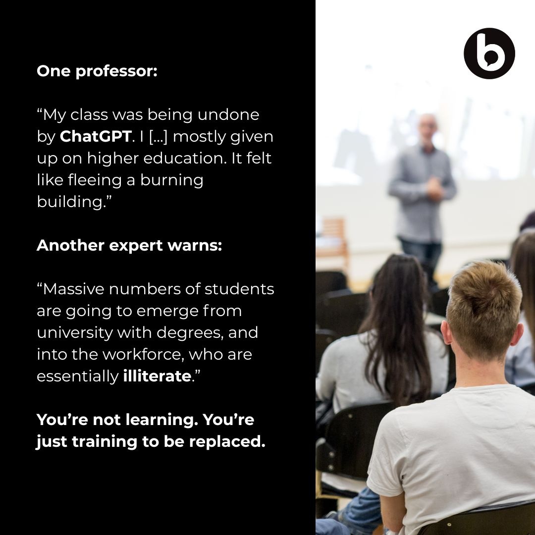“Massive numbers of students are going to emerge from university with degrees, and into the workforce, who are essentially illiterate. It’s short-circuiting the learning process, and it’s happening fast.”

l8r.it/QE2Q